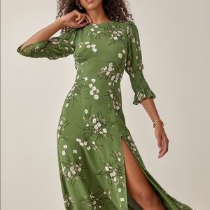 Reformation Olive Floral Long Sleeve Dress